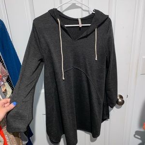 Flowy charcoal gray top with drawstrings